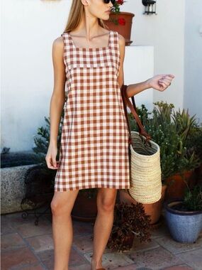 Emerson Fry Studio Shift Gingham Dress Handloom Cotton Lined Sleeveless Small